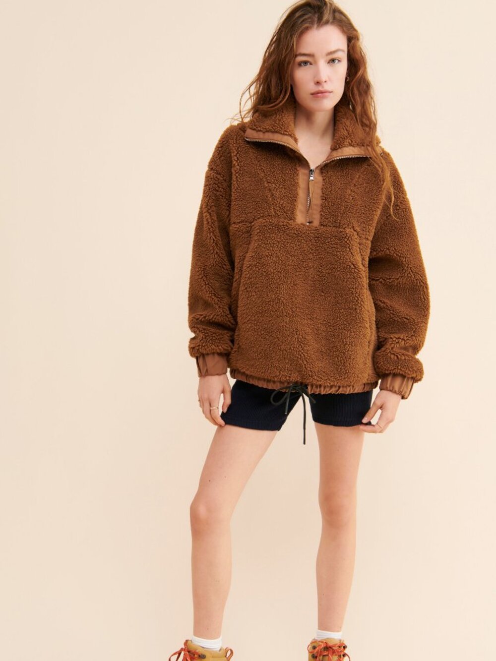 Varley Appleton Faux Sherpa Pullover Jacket Brown XL